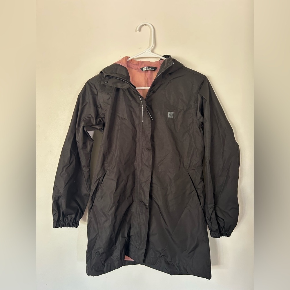 NWOT MEC Youth Black Rain Jacket with Pink Mesh Lining Size 12